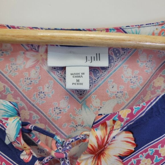 J. Jill‎ Handkerchief Tank Top Size Medium Petite Tie-Up Neckline Floral Paisley - Picture 3 of 8
